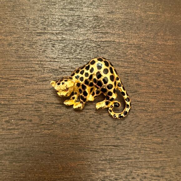 VTG Park Lane Brooch Leopard Jaguar Cat Pin Pendant Black Enamel Gold Crystal - Picture 3 of 15